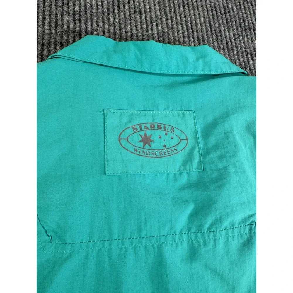 Vintage Starbus Men's Teal Windbreaker Jacket Embroidered Collared Zip-Up Size M